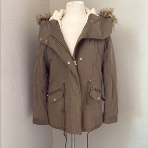 Love Tree Women's Green Parka Jacket with Faux Fur Hood